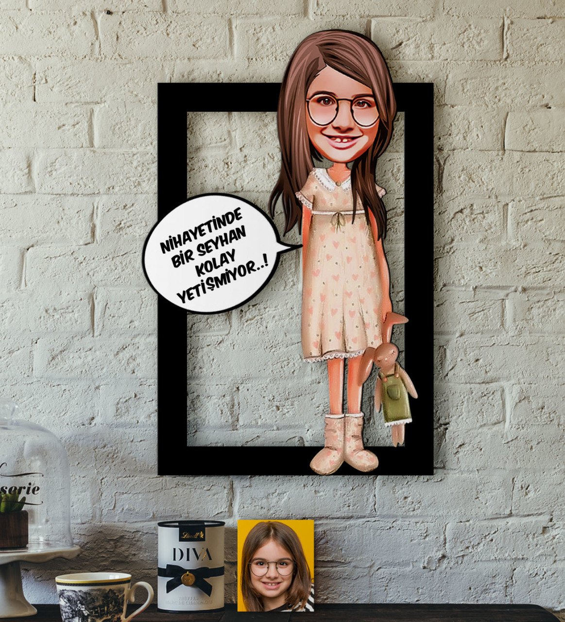 Kişiye Özel Kız Çocuk Kolay Yetişmiyor Karikatürlü 3D Ahşap Tablo-1