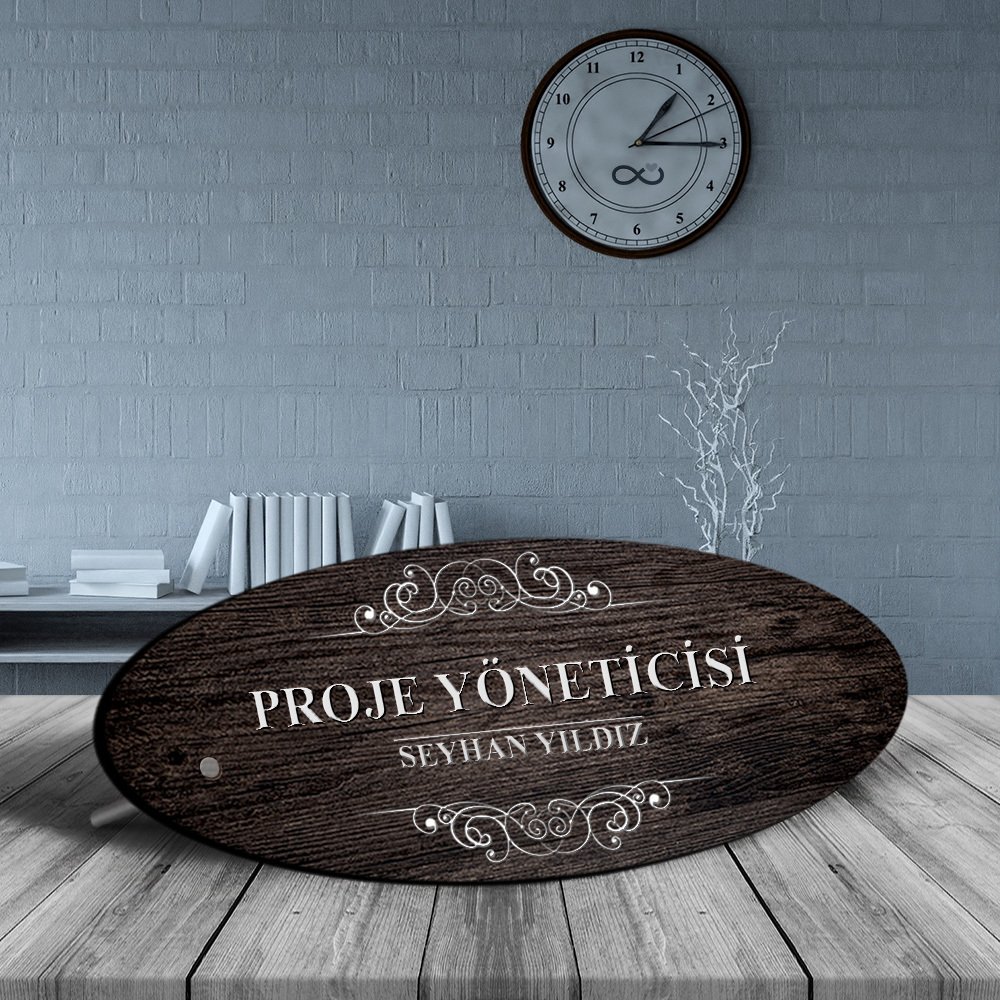Kişiye Özel Mesleki Proje Yöneticisi Ahşap Oval Masa İsimliği - 3