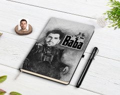 Kişiye Özel Godfather Baba Karikatürlü Siyah Defter ve Kalem Hediye Seti-13