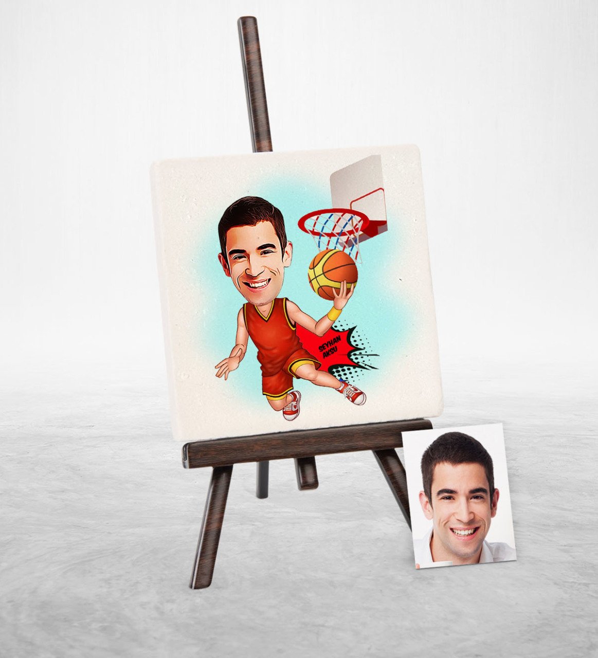 Kişiye Özel Bay Basketbolcu Karikatür Şovaleli Doğal Taş - 1