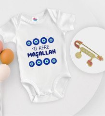 BK Kids Kişiye Özel Maşallah Tasarımlı Beyaz Bebek Body Zıbın ve Kız Bebek İğnesi Hediye Seti-2
