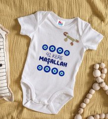 BK Kids Kişiye Özel Maşallah Tasarımlı Beyaz Bebek Body Zıbın ve Kız Bebek İğnesi Hediye Seti-2