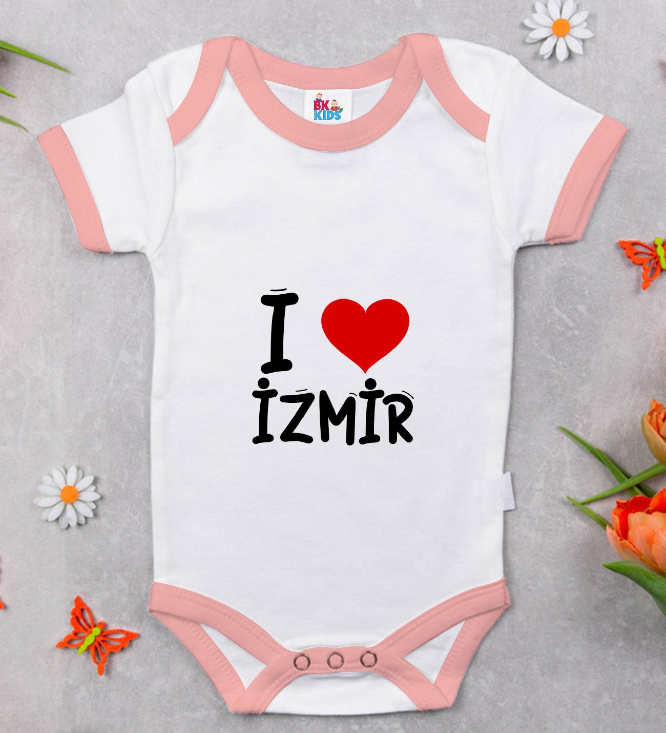 BK Kids I Love İzmir Tasarımlı Pembe Bebek Body Zıbın - Model 1