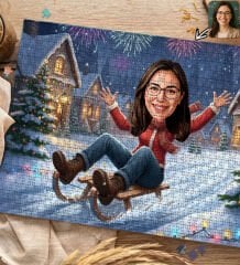 BK Gift Kişiye Özel Kadın Yılbaşı Karikatür Tasarımlı 1000 Parça Profesyonel Puzzle-7, 1000 Puzzle, Yeni Yıl Hediyesi, Yılbaşı Hediyesi