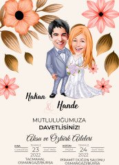 Kişiye Özel Karikatürlü Bitmeyen Düğün Davetiyesi Model 59