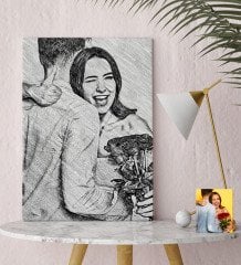 Kişiye Özel Karakalem Baskılı Kanvas Tablo (50 x 70 cm.) 1