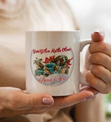 Yılbaşı Hediyesi BK Gift Kişiye Özel Yeni Yıl Tasarımlı Beyaz Kupa Bardak ve Kokulu Kar Tanesi Mum Hediye Seti-12, Sevgiliye Hediye, Arkadaşa Hediye