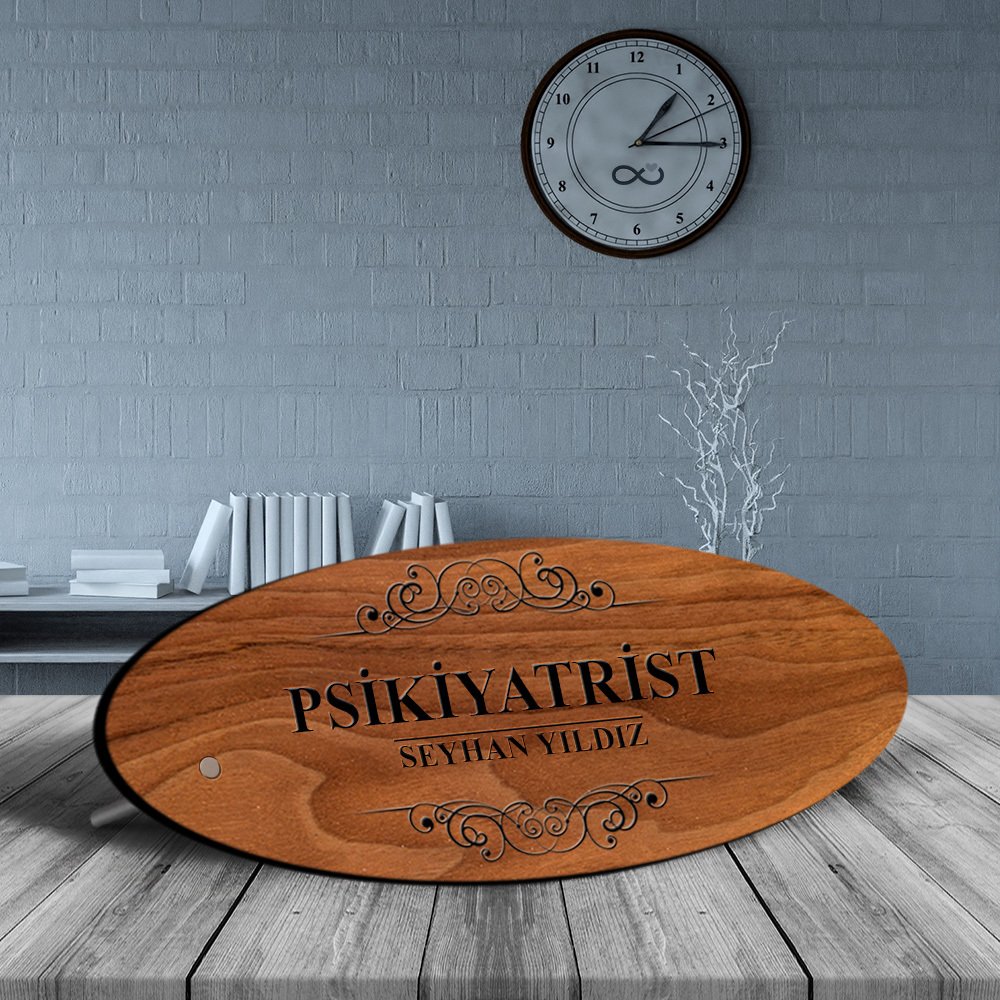 Kişiye Özel Mesleki Psikiyatrist Ahşap Oval Masa İsimliği - 1