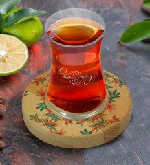 Kişiye Özel Modern Art Tasarımlı Doğal Ahşap Tabaklı Heybeli Çay Bardağı Model 21