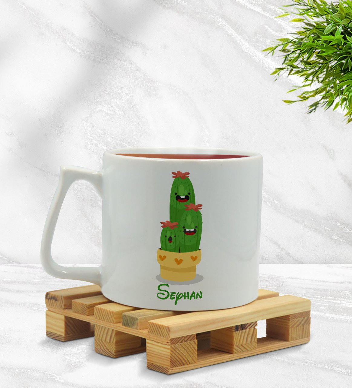 Kişiye Özel Kaktüs Tasarımlı Middle Beyaz Kupa Bardak Model 9