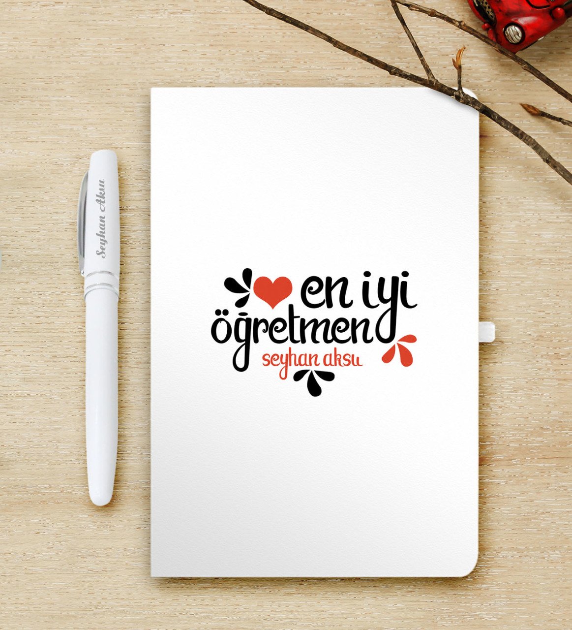 Kişiye Özel En İyi Öğretmen Beyaz Defter ve Kalem Hediye Seti-6
