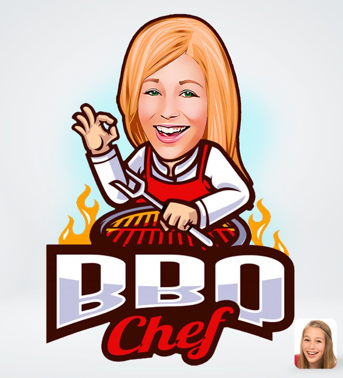 Kişiye Özel Kadın Barbekü Chef Tasarımlı Dijital Karikatür-1