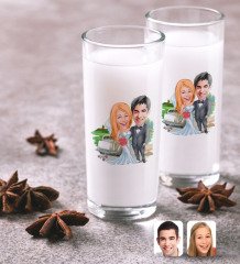 Kişiye Özel Evleniyoruz Karikatürlü İkili Rakı Bardağı Seti-1