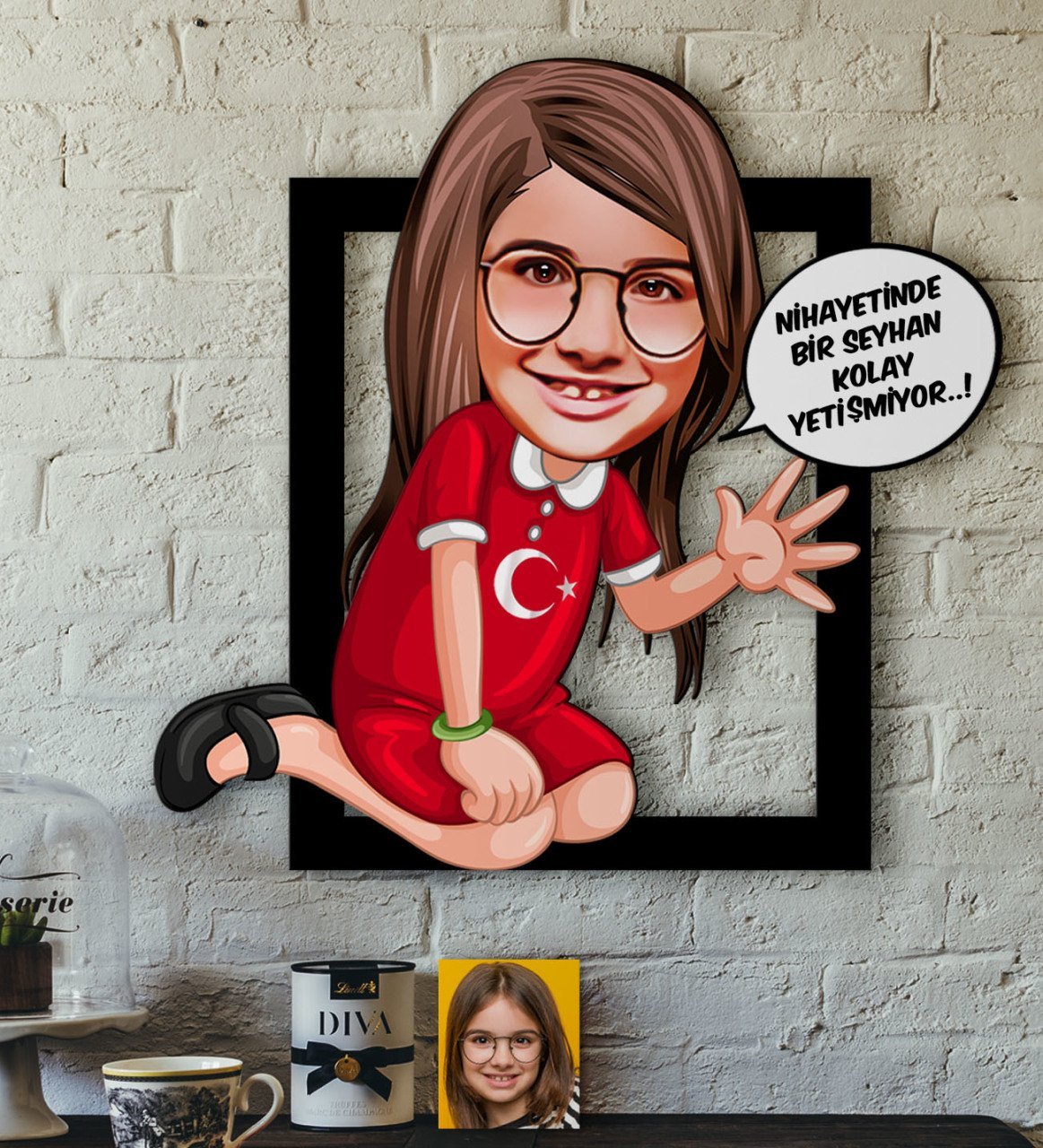 Kişiye Özel Kız Çocuk Kolay Yetişmiyor Karikatürlü 3D Ahşap Tablo-3