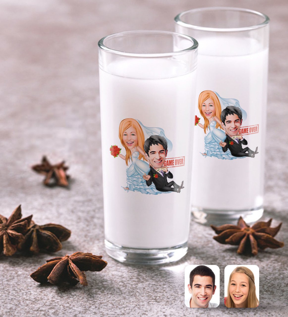 Kişiye Özel Evleniyoruz Karikatürlü İkili Rakı Bardağı Seti-2