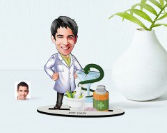 Kişiye Özel Erkek Eczacı Karikatürlü Ahşap Biblo Model-2