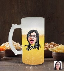 Kişiye Özel Kadın Yüz Karikatürlü Buzlu Cam Bira Bardağı 50cl-2