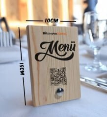 BK Gift Restoran & Cafe & Barlara Özel Doğal Ahşap QR Menü Standı – Metal Ayaklı (10x15 cm), Cafe&Bar için QR kodlu Tabela, QR kodlu Masa Dekoru - 5 ADET-1