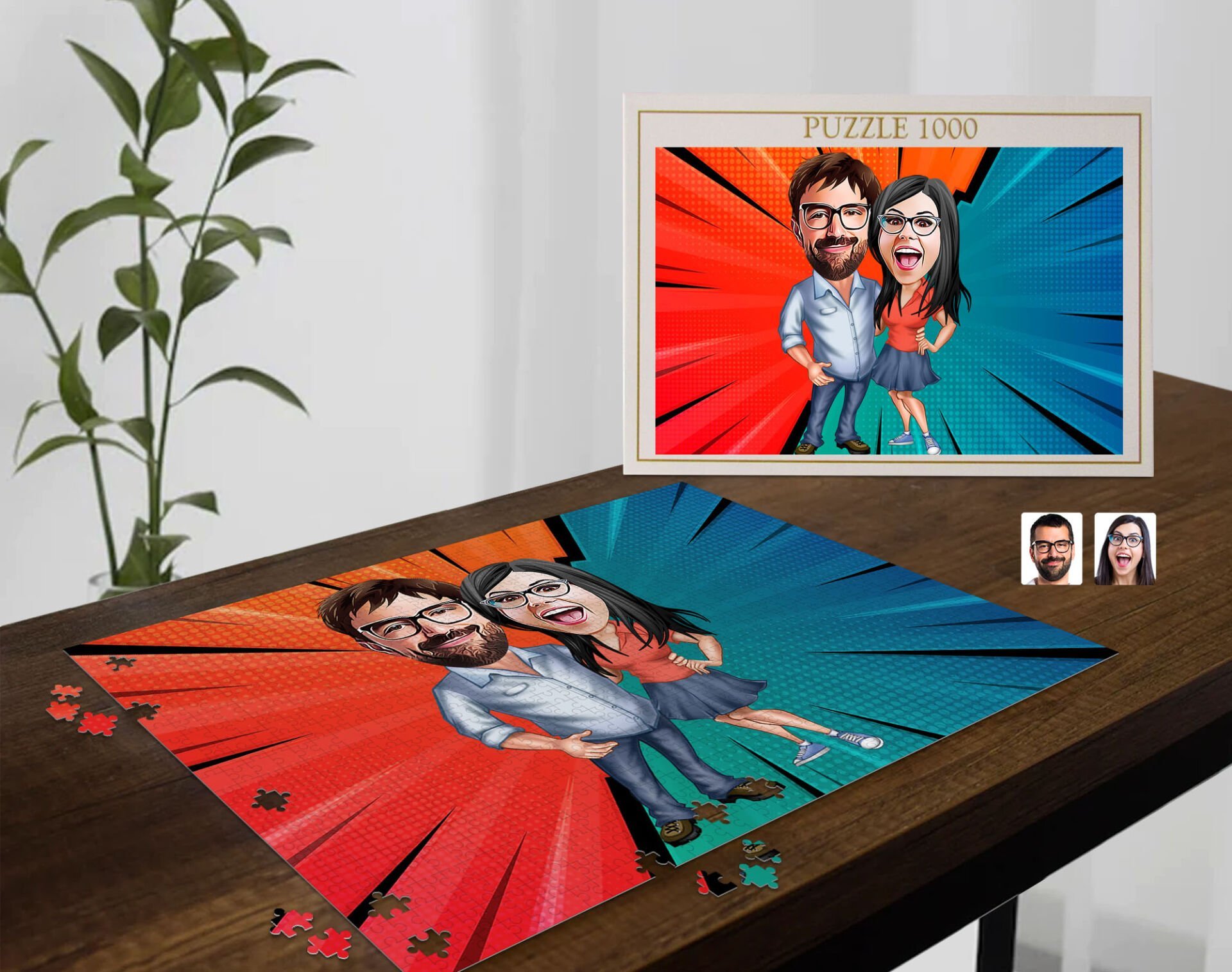 BK Gift Kişiye Özel Sevgililer Karikatürlü 1000 Parça Profesyonel Puzzle-31