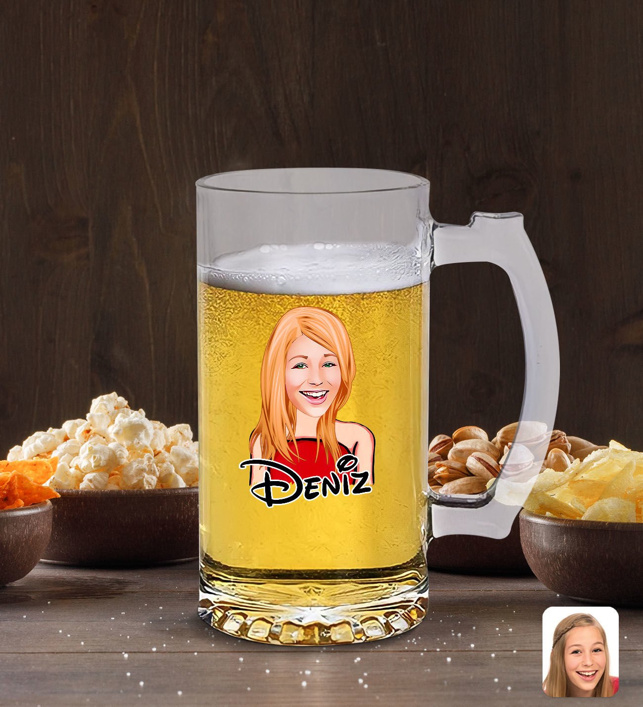Kişiye Özel Kadın Karikatürlü Buzlu Cam Bira Bardağı 50cl-33