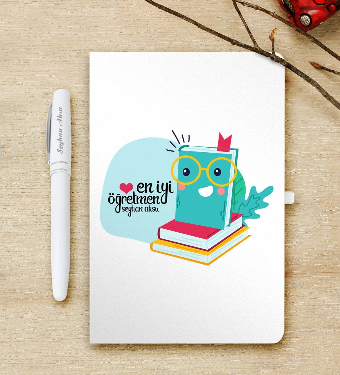 Kişiye Özel En İyi Öğretmen Beyaz Defter ve Kalem Hediye Seti-9