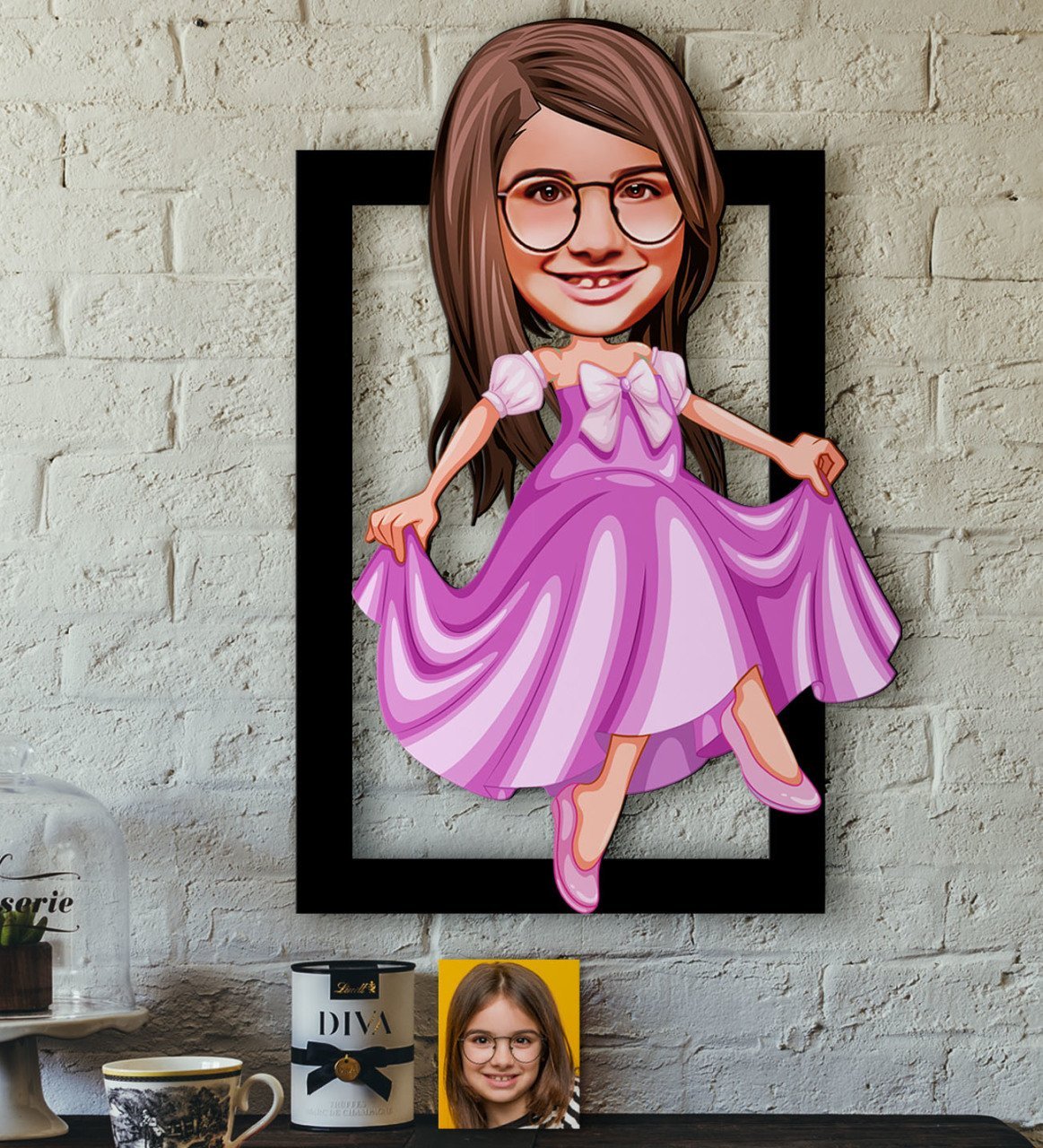 Kişiye Özel Kız Çocuk Prenses Karikatürlü 3D Ahşap Tablo-1