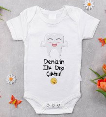 BK Kids İsimli İlk Diş Tasarımlı Bebek Body Zıbın - Model 1 3-6 Ay
