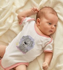 BK Kids Sevimli Köpek Tasarımlı Pembe Bebek Body Zıbın-1