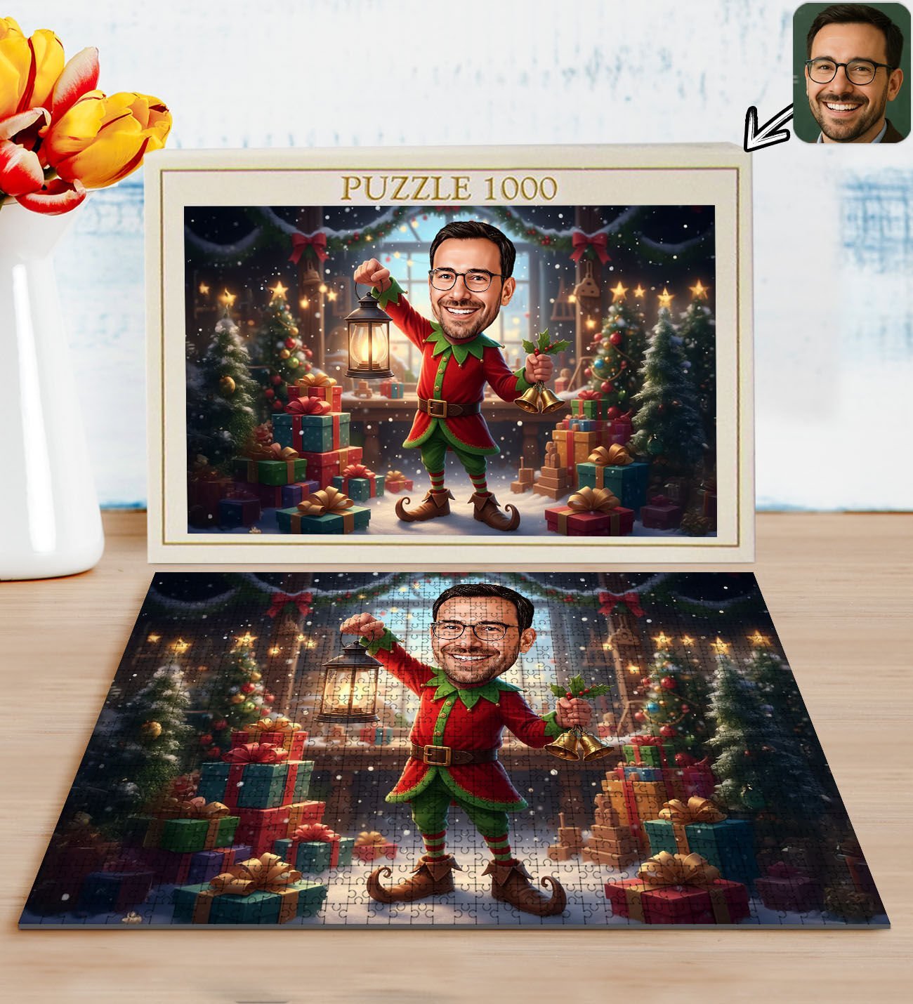 BK Gift Kişiye Özel Erkek Yılbaşı Karikatür Tasarımlı 1000 Parça Profesyonel Puzzle-3, 1000 Puzzle, Yeni Yıl Hediyesi, Yılbaşı Hediyesi