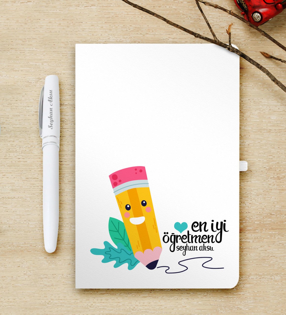 Kişiye Özel En İyi Öğretmen Beyaz Defter ve Kalem Hediye Seti-10