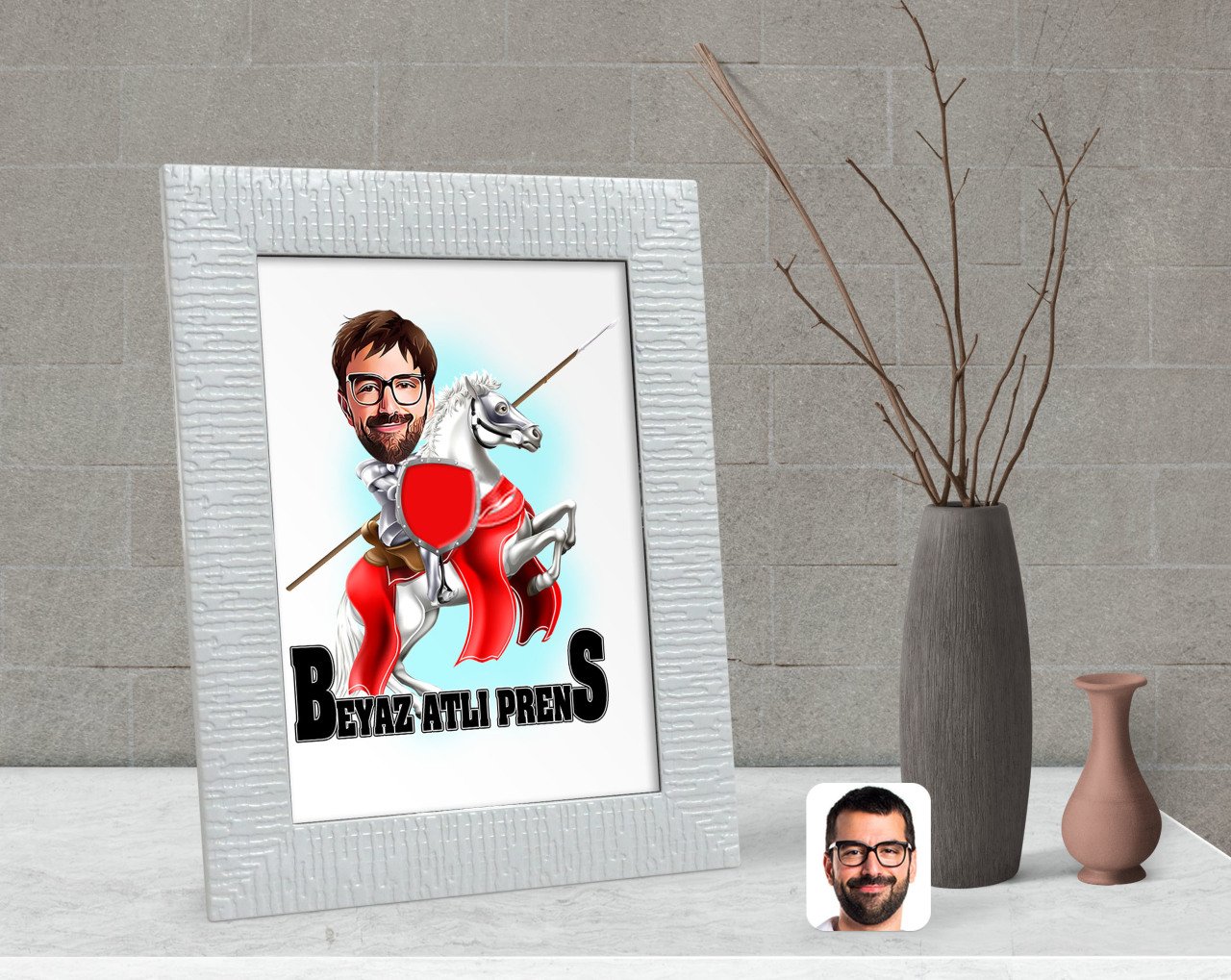 Kişiye Özel Beyaz Atlı Prens Karikatürlü Dekoratif Çerçeve-2