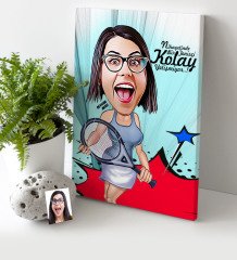 Kişiye Özel Bayan Tenis Oyuncusu Karikatür Kanvas Tablo (30 x 50 cm.) 1