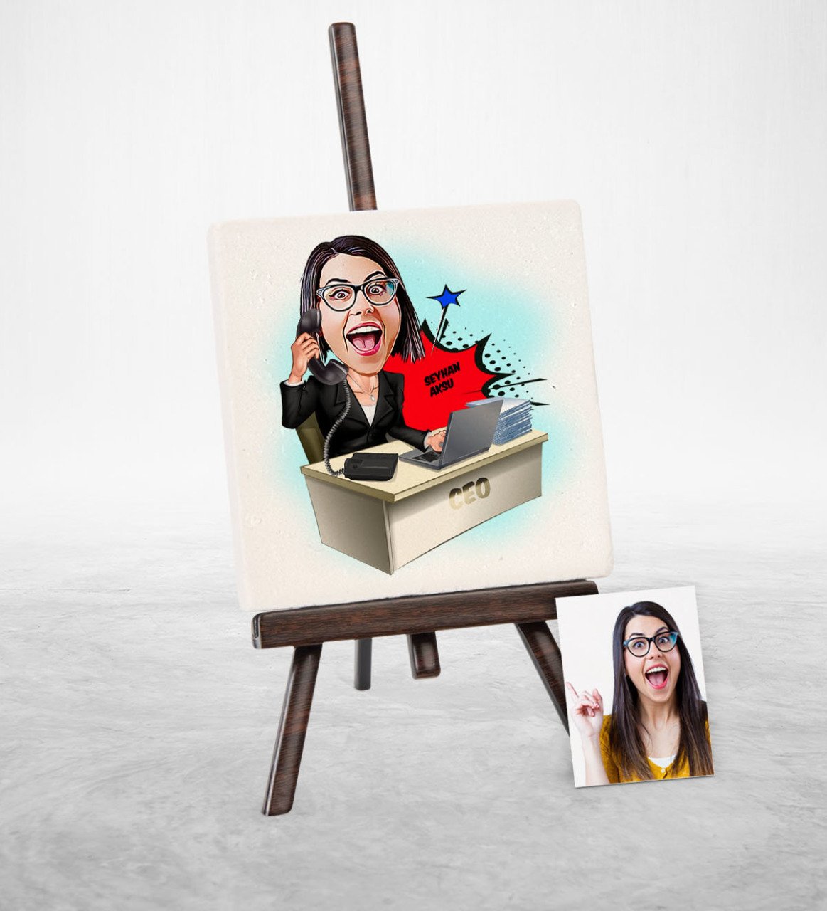 Kişiye Özel Bayan CEO Karikatür Şovaleli Doğal Taş - 1