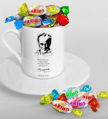 Kişiye Özel Atatürk Öğretmen Türk Kahvesi Fincanı ve Haribo Şeker Hediye Seti-2