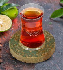 Kişiye Özel Retro Motif Tasarımlı Doğal Ahşap Tabaklı Heybeli Çay Bardağı Model 5