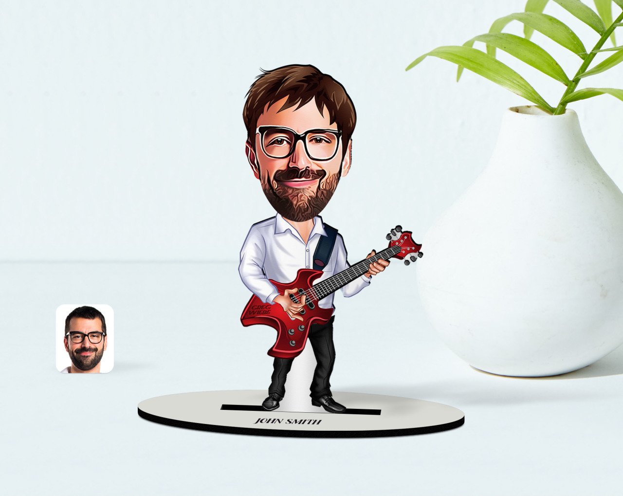 Kişiye Özel Erkek Gitarist Karikatürlü Ahşap Biblo Model-2