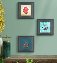 BK Gift Deniz Tasarımlı 3’lü Ahşap Çerçeveli Taş Duvar Dekoru-40