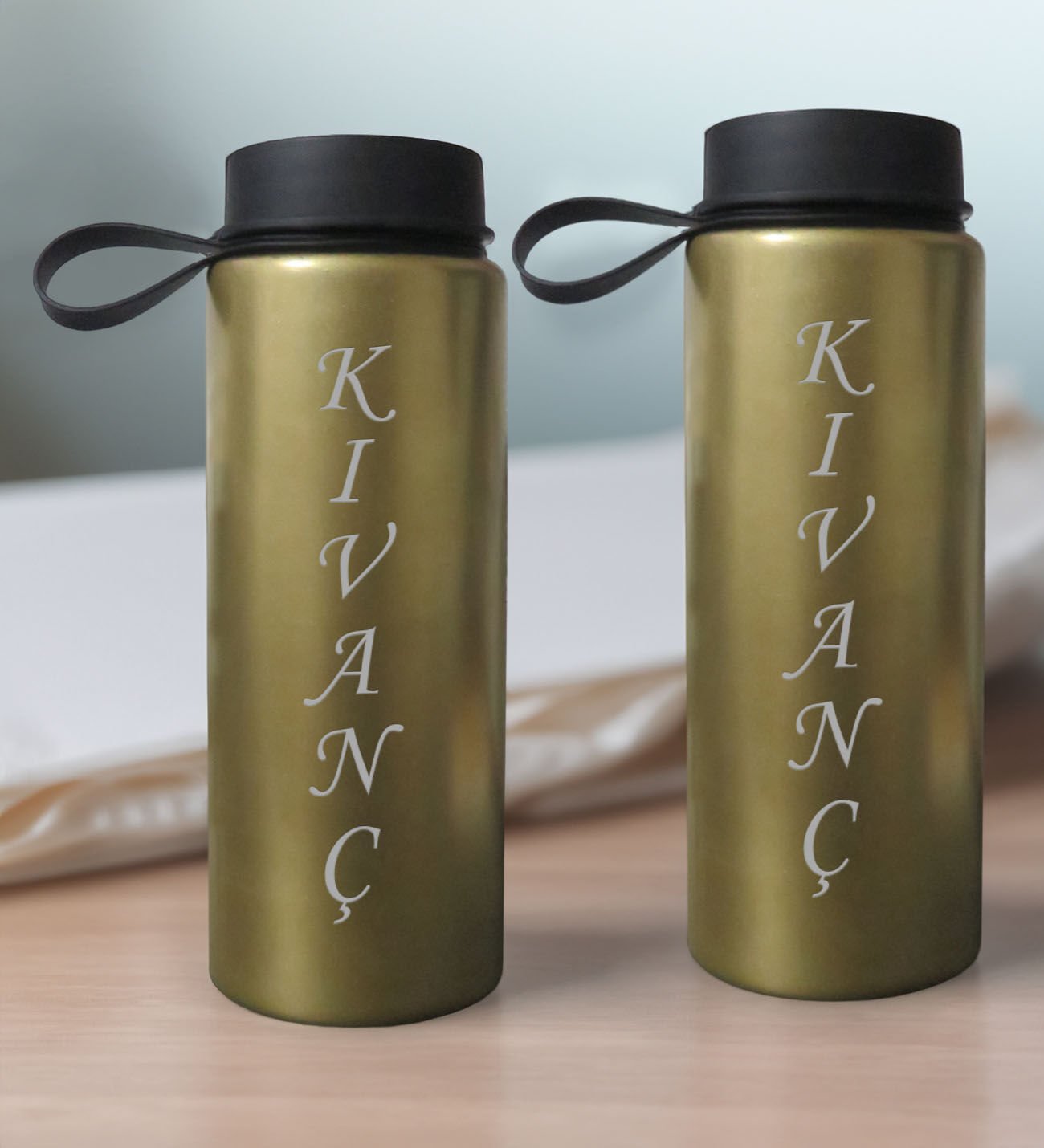 BK Gift Kişiye Özel İsimli 2’li Gold Renkli Cam Matara 500ml, Sevgiliye Hediye, İsimli Cam Matara, Sevgililer Günü