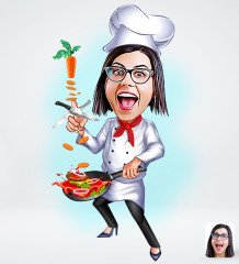 Kişiye Özel Kadın Chef Tasarımlı Dijital Karikatür-3