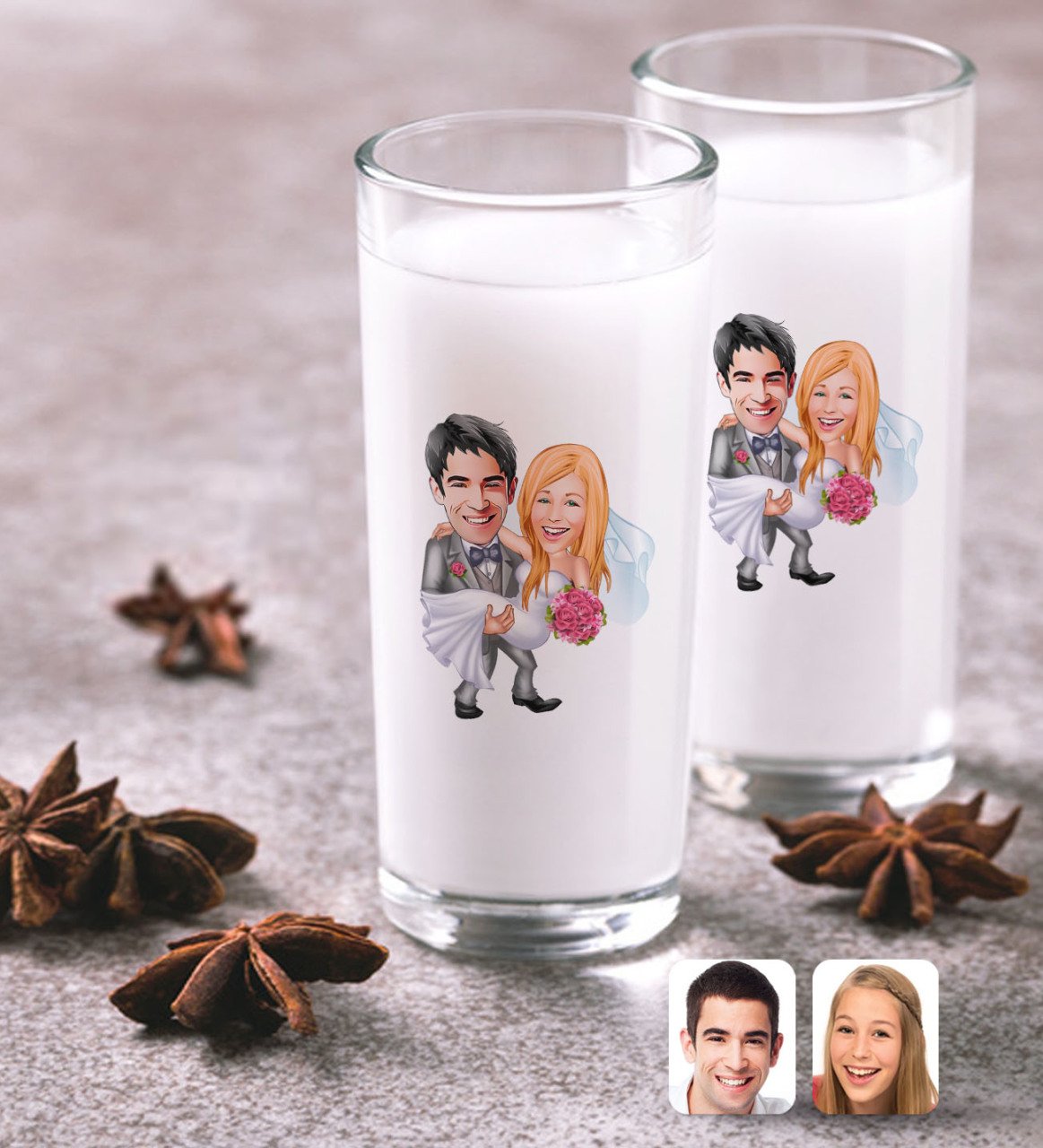 Kişiye Özel Evleniyoruz Karikatürlü İkili Rakı Bardağı Seti-7