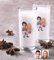 Kişiye Özel Evleniyoruz Karikatürlü İkili Rakı Bardağı Seti-7