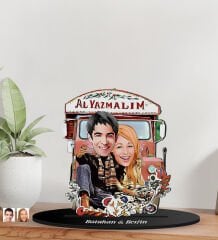 BK Gift Kişiye Özel Al Yazmalım Karikatürlü 3D Ahşap Biblo, Sevgili Biblo, Ahşap Biblo, Sevgiliye Hediye, Ev Dekoru