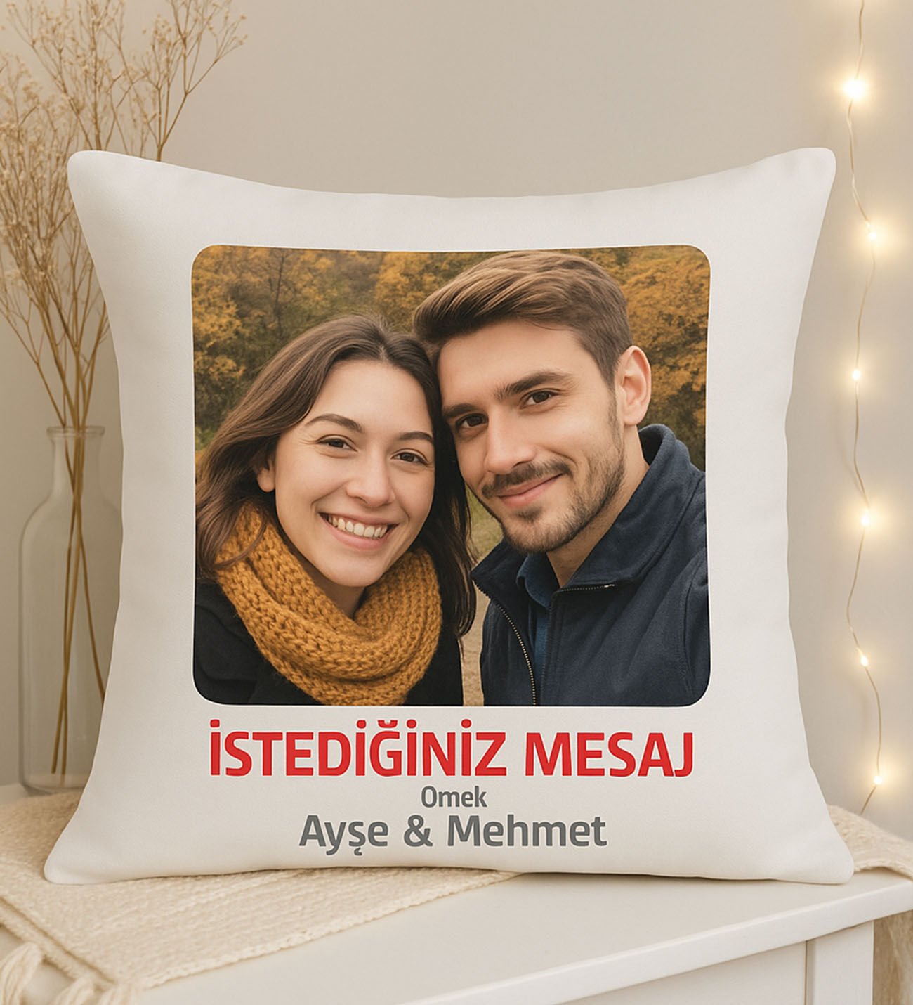 BK Gift Kişiye Özel İsimli&Fotoğraflı&Mesajlı Beyaz Kırlent Yastık-1, Sevgiliye Hediye, Arkadaşa Hediye