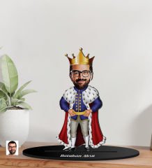 BK Gift Kişiye Özel Kral Karikatürlü 3D Ahşap Biblo, Sevgili Biblo, Ahşap Biblo, Sevgiliye Hediye, Ev Dekoru