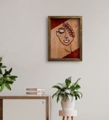 BK Home Minimalist Woman Tasarımlı Doğal Masif Ahşap Çerçeveli Tablo-2