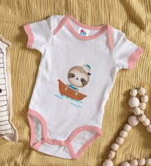 BK Kids Sevimli Denizci Tasarımlı Pembe Bebek Body Zıbın-1