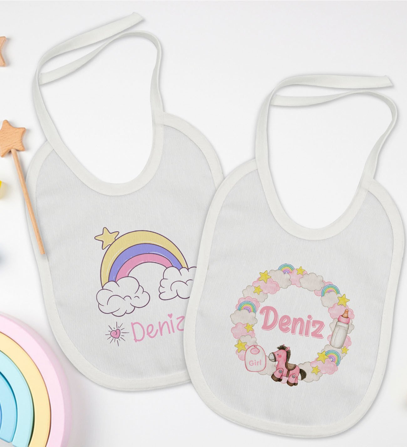 BK Kids Kişiye Özel İsimli 2’li Beyaz Mama Önlüğü-12