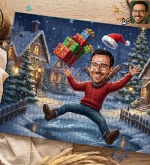BK Gift Kişiye Özel Erkek Yılbaşı Karikatür Tasarımlı 1000 Parça Profesyonel Puzzle-8, 1000 Puzzle, Yeni Yıl Hediyesi, Yılbaşı Hediyesi