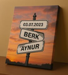 BK Gift Kişiye Özel Aşkın Yol Tabelası Tasarımlı Kanvas Tablo-1, Sevgiliye Hediye, Eşe Hediye, Yıldönümü Hediyesi