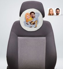 Kişiye Özel Sevgililer Karikatürlü Yuvarlak Dekoratif Kırlent Yastık-102